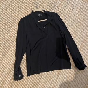 APC blouse with ruffle collar. Size 38 French. Black